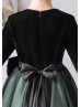 Long Sleeves Black And Green Velvet Tulle Flower Girl Dress